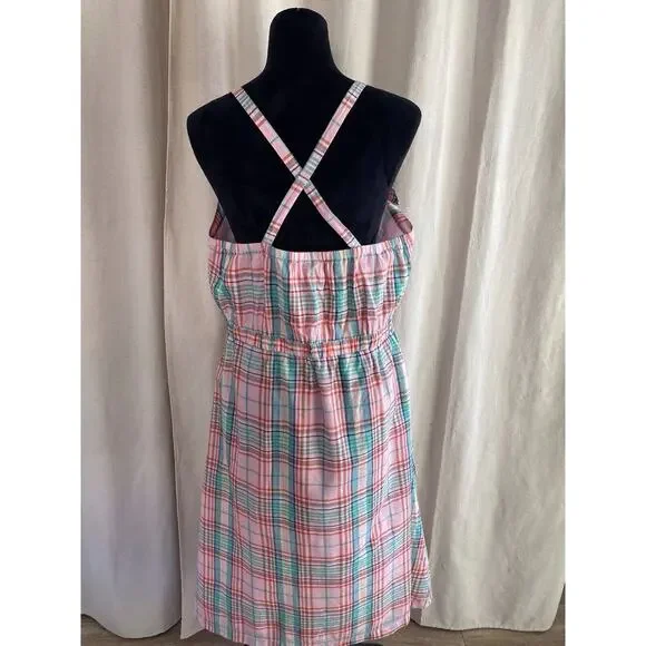 J. Crew Pink & Green Gingham Plaid Cotton Voile ☀️ Dress Cottage Core 🪻Preppy L - Picture 6 of 7